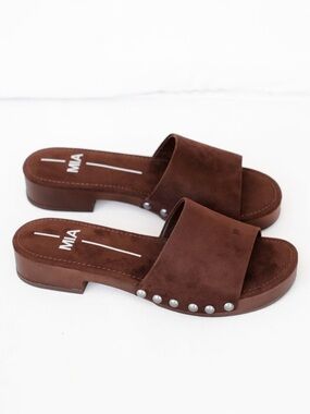 MIA Vegan Suede Studded Slide Block Heel Sandal Size 7